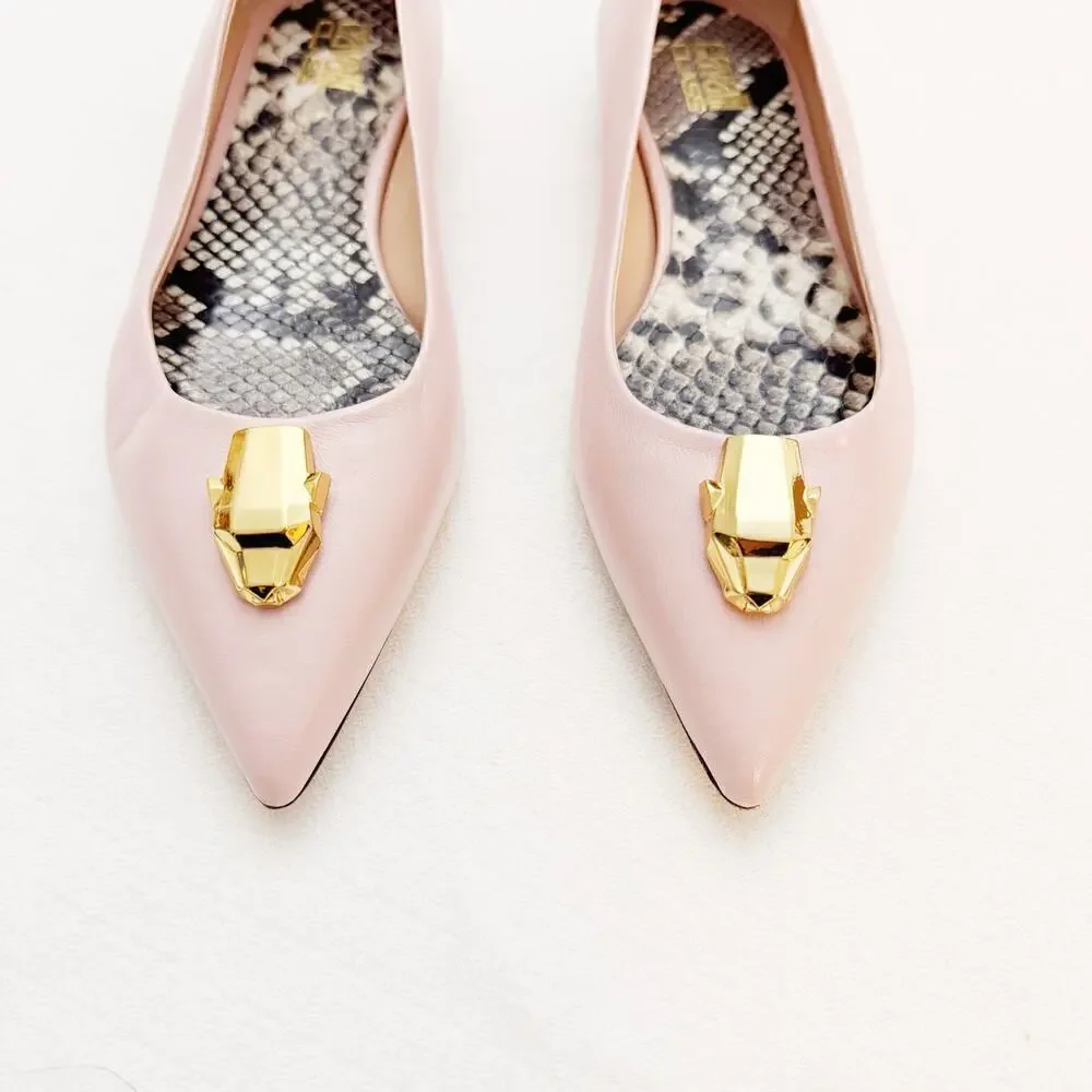 Cavalli Class Women's Logo Pointy Toe Leather Ballet Flats Nude/PInk SZ6